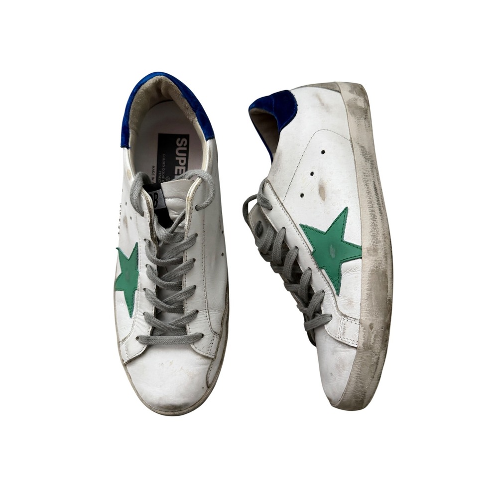 Golden Goose Superstar Sneakers Womens 39 White Green Blue Distressed